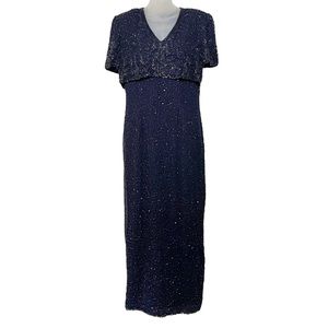 Venessa Stevens Navy Beaded Silk Evening/Formal Dress